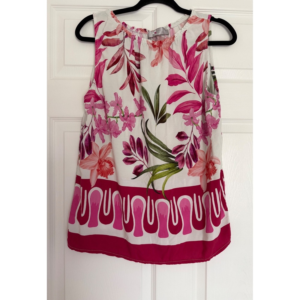 Tina Stephens Made in Italy Pink Floral Viscose Sleeveless Blouse Top ART 9553